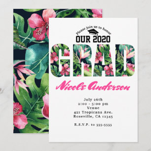 Tropical Floral GRAD Graduation Party Invitations