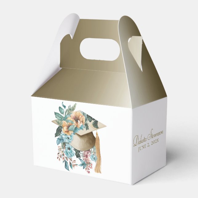Tropical Floral Graduation Hat and Tassel Party Favor Box (Front Side)