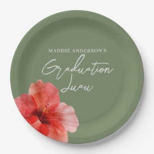 Tropical Floral Graduation Luau Party Paper Plate