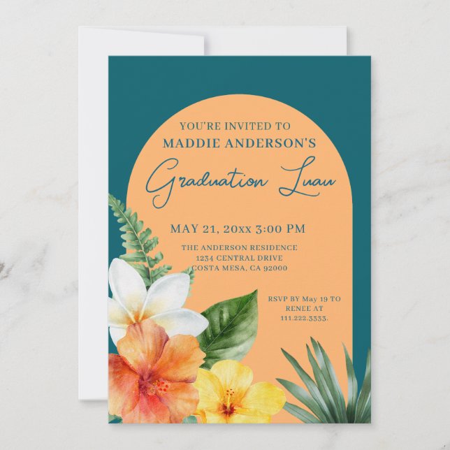 Tropical Floral Graduation Party Invitation (Front)