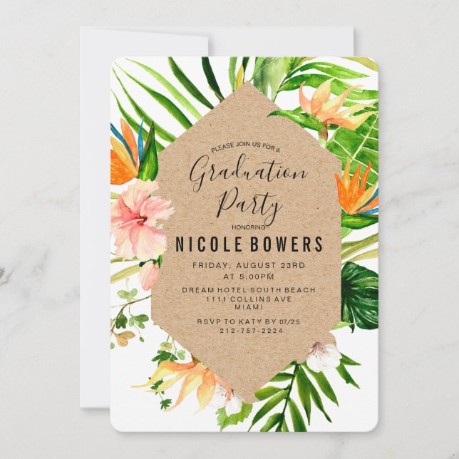 Tropical Floral Graduation Party Invitation (Front)