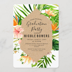 Tropical Floral Graduation Party Invitation
