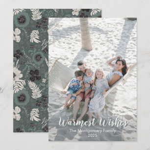 Tropical Floral Green White Warm Wishes  Holiday Card
