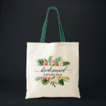 Tropical Floral Greenery Calligraphy Bridesmaid Tote Bag<br><div class="desc">Watercolor Tropical Floral Greenery Wedding Calligraphy Bridesmaid Tote Bag</div>