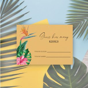 Tropical floral, Guess how many kisses bridal game Enclosure Card