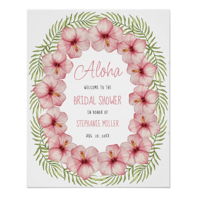 Tropical Floral Hawaii Bridal Shower Welcome Sign (Front)