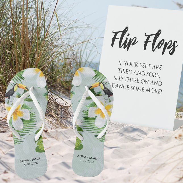 Tropical Floral Hawaii Personalized Wedding Favour Flip Flops (Creator Uploaded)