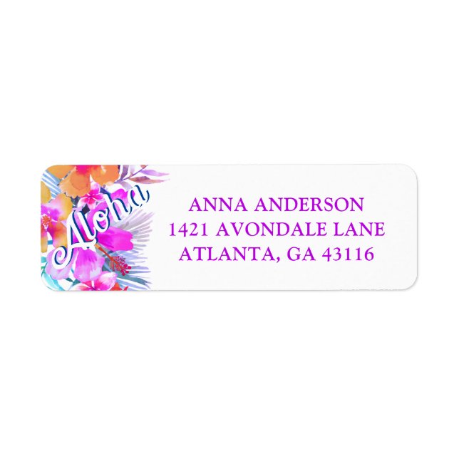 Tropical Floral Hawaiian Birthday Luau Address (Front)