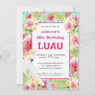 Tropical Floral Hawaiian Birthday Luau Invitation