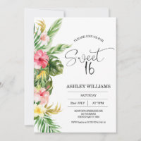 Tropical Floral Hawaiian Luau Sweet 16 Birthday