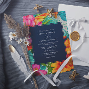 Tropical Floral Hibiscus Beach QR Code Wedding Invitation