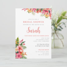 Tropical Floral Hibiscus Bridal Shower Invitation