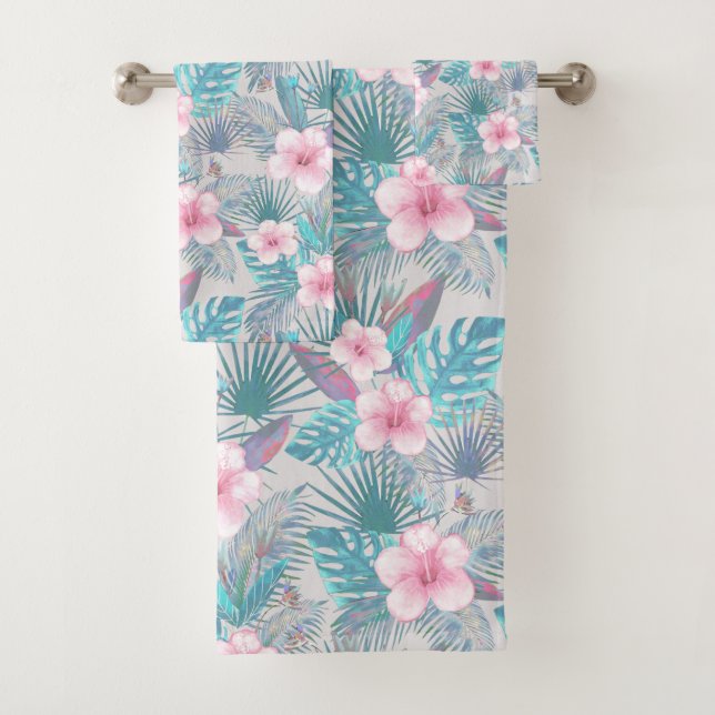 Tropical Floral Hibiscus Hawaiian Bath Towel Set (Insitu)