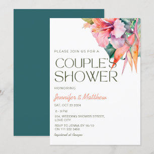Tropical Floral Hibiscus Hawaiian Couples Shower Invitation