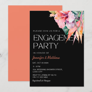 Tropical Floral Hibiscus Hawaiian Engagement Party Invitation