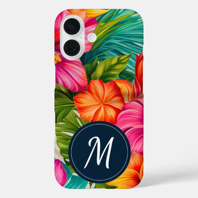 Tropical Floral Hibiscus Monogram Case-Mate iPhone Case (Back)