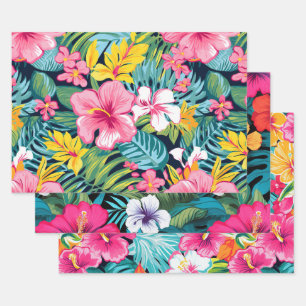Tropical Floral Hibiscus Plumeria Pattern Design Wrapping Paper Sheet