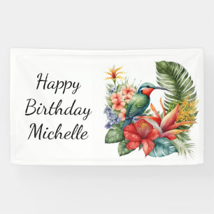 Tropical Floral Hummingbird Birthday Name Banner