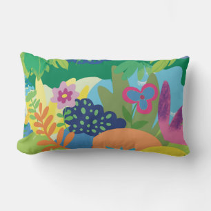 Tropical floral illustration, summer flowers  lumbar pillow