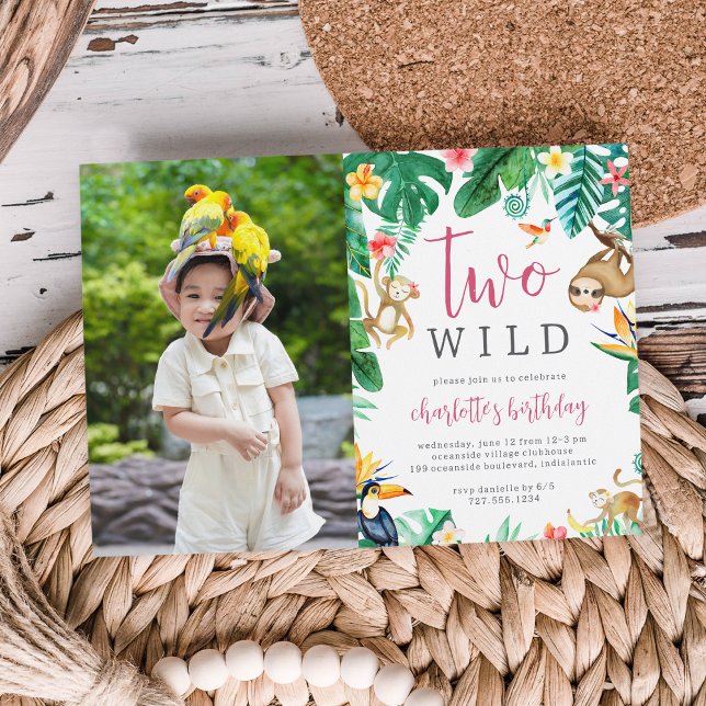 Tropical Floral Jungle Animals Kids Birthday Photo Invitation (Creator Uploaded)