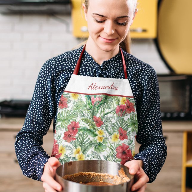 Tropical Floral Jungle Flowers Personalized Apron (Creator Uploaded)