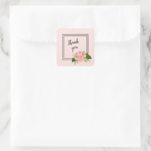 Tropical Floral Large Pink & Peach Thank You Square Sticker