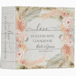 Tropical Floral Leaf Blush Pampas Wedding Cookbook Binder