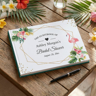 Tropical Floral Leaves Flamingo Bridal Shower Guest Book