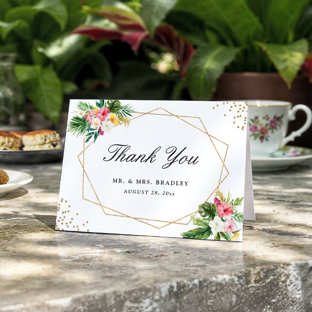 Tropical Floral Leaves Gold Frame Thank You (Creator Uploaded)