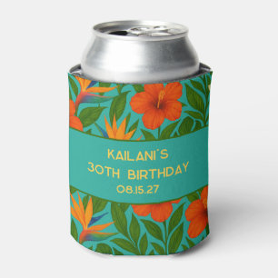 Tropical Floral Leaves Luau Hawaii Birthday Party Can Cooler