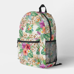 Tropical Floral Leopard Print Pattern Printed Backpack