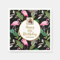 Tropical Floral Luau Flamingo Birthday Photo 