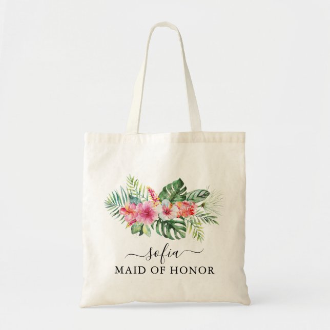 Tropical Floral Maid of Honour Tote Bag (Front)
