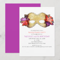 Tropical Floral Masquerade Mask Party Invitations