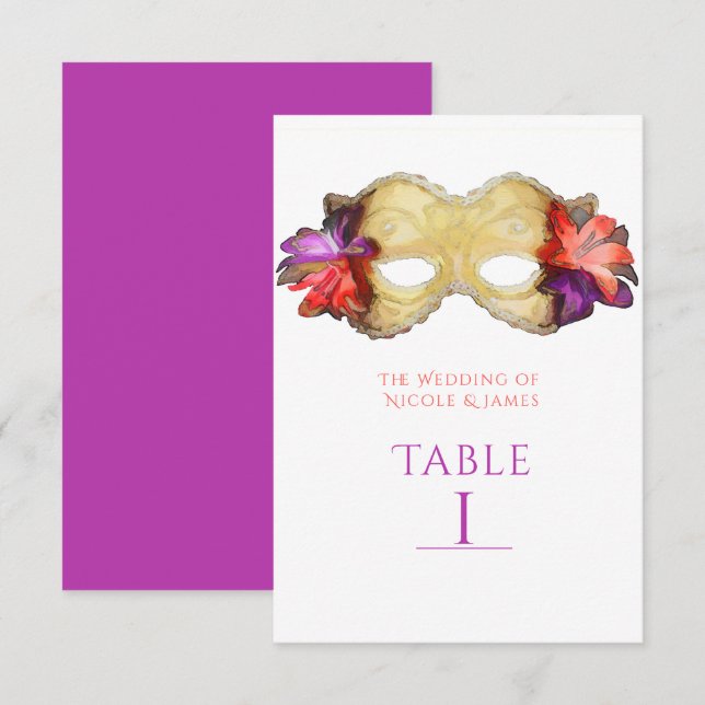 Tropical Floral Masquerade Mask Table Number Card (Front/Back)
