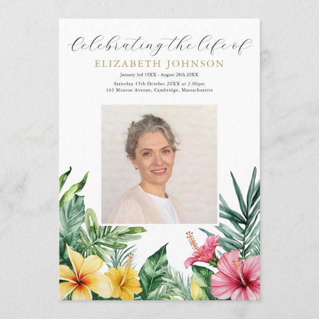 Tropical Floral Memorial Funeral Order Of Service Program (Front)