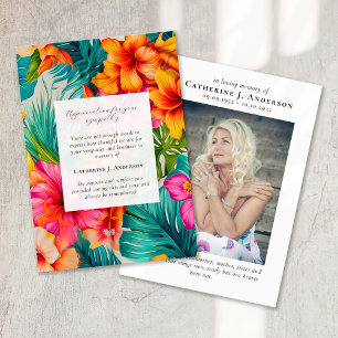 Tropical Floral Memorial Photo Sympathy Funeral Thank You Card