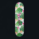 Tropical Floral Modern Girly Personalized Skateboard<br><div class="desc">Tropical Floral Modern Girly Personalized Skateboard features a modern colourful tropical floral background with your personalized name in modern purple script. Personalize by editing the text in the text box provided. Designed by ©Evco Studio www.zazzle.com/store/evcostudio</div>