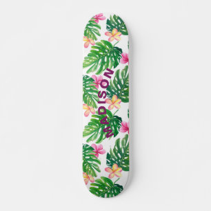 Tropical Floral Modern Girly Personalized Skateboard