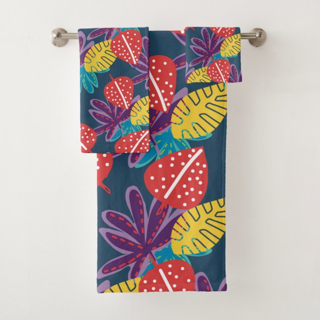 Tropical floral modern multicolor exotic bath towel set (Insitu)