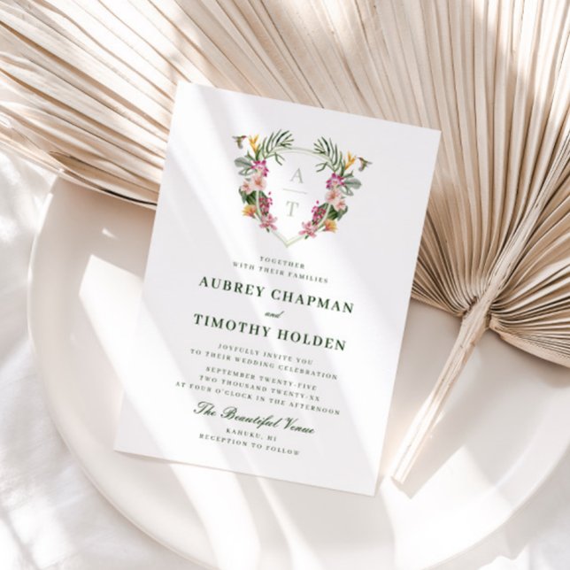 Tropical Floral Monogram Wedding Invitation (Creator Uploaded)