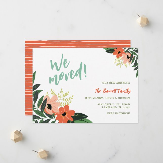 Tropical Floral Moving Announcement | Coral (Front/Back In Situ)