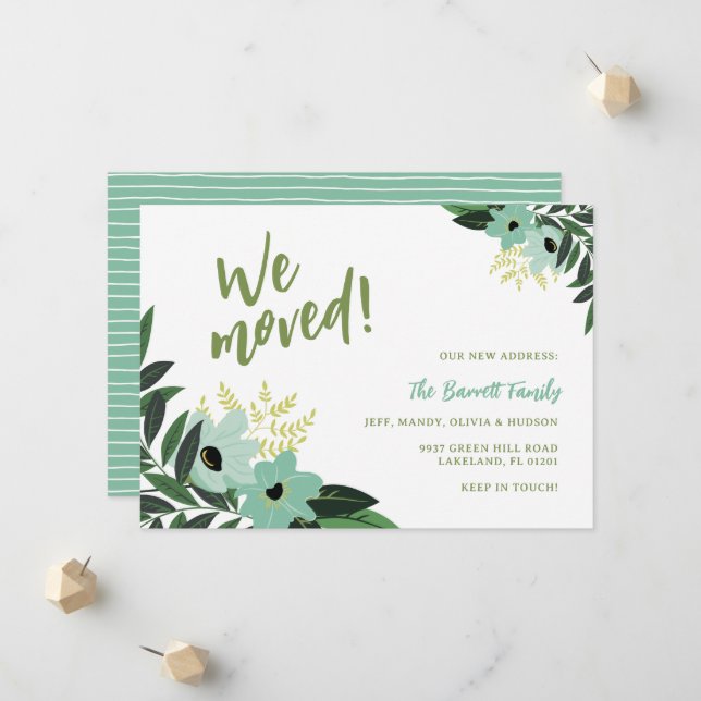 Tropical Floral Moving Faire-part | Mention (Devant/Arrière en situation)
