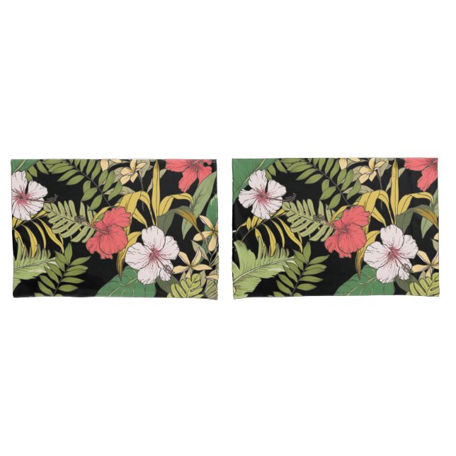 Tropical Floral On Black Pillowcase (Front-Set)