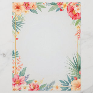 Tropical Floral on Blue Stationery Paper