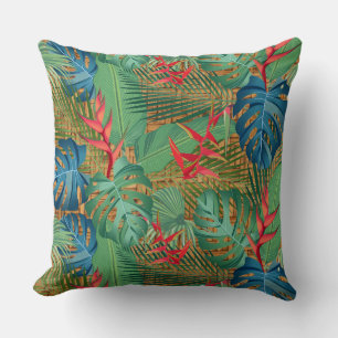 Tropical Floral on Wicker Print Throw Pillow