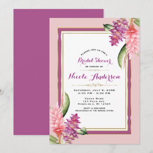 Tropical Floral Orchid Purple Pink Bridal Shower Invitation