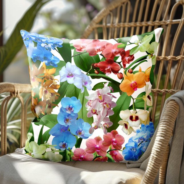 Tropical Floral Orchids Colourful Summer Outdoor Pillow (Creator Uploaded)