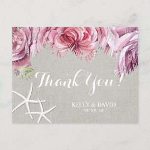 Tropical Floral Palm Tree Beach Starfish Thank You Postcard