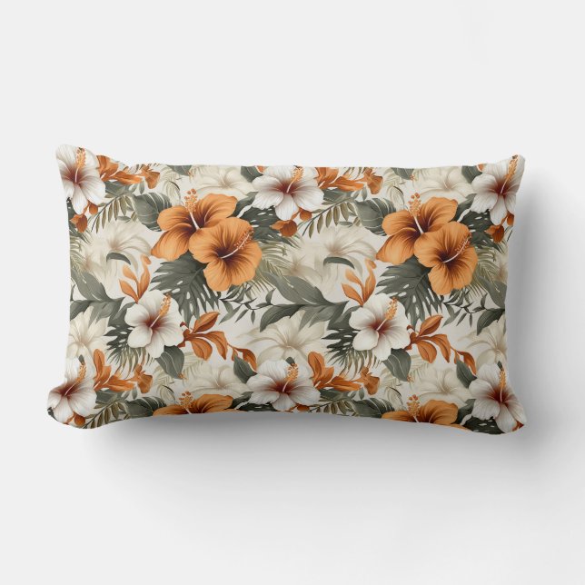 Tropical Floral Palms Throw Pillow (Front)